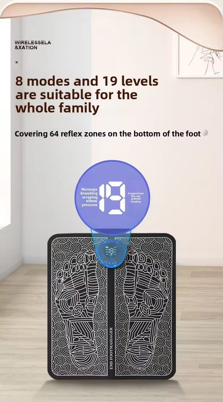 EMS Electric Foot Massager Mat with Remote. Massage Both Feet Simultaneously, Improving Blood Circulation, Relaxing Foot Muscle, Relieving Foot Pain, and Reducing Fatigue with 8 modes and 19 intensity levels