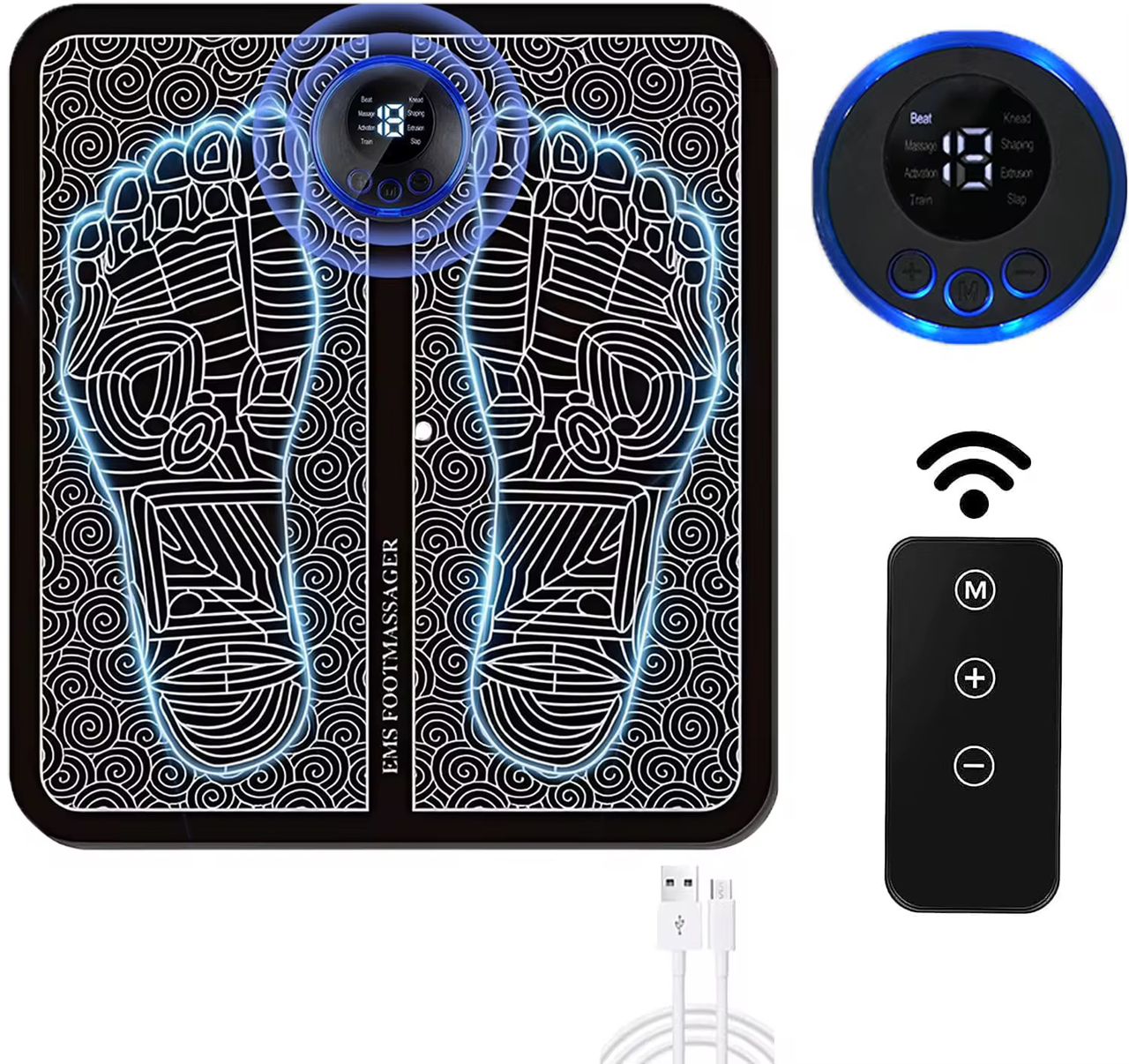 EMS Electric Foot Massager Mat with Remote. Massage Both Feet Simultaneously, Improving Blood Circulation, Relaxing Foot Muscle, Relieving Foot Pain, and Reducing Fatigue with 8 modes and 19 intensity levels